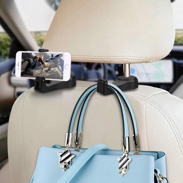 Black 2 Pack Universal Car Headrest Hanger with Lock for Holding Phones and Hanging Bag URBEST Car Backseat Hooks Phone Holder 