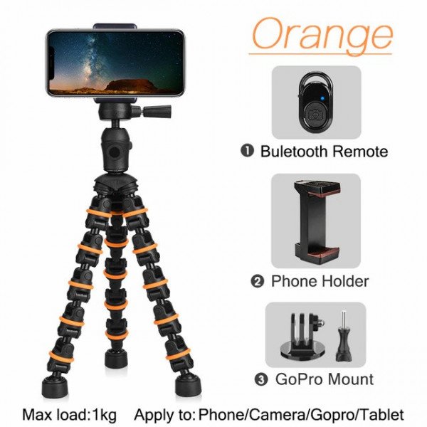 Tripod for Phone with Mobile phone Holder orange